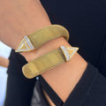 12mm 16mm Wide Thick Mesh Stainless Steel Cuff Bangle Elegant Women's Charm Iced Out Arrows Design Gold Bracelet