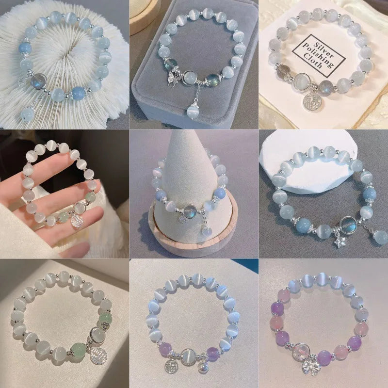 YL All-Weather High-End Crystal Bracelet for Female Cat's Eye Butterfly Design with Grey Moonlight Alloy Jewelry