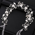Pearl Crystal Headband Pink Flower Handmade Hairband Bridal Hair Accessories for Women