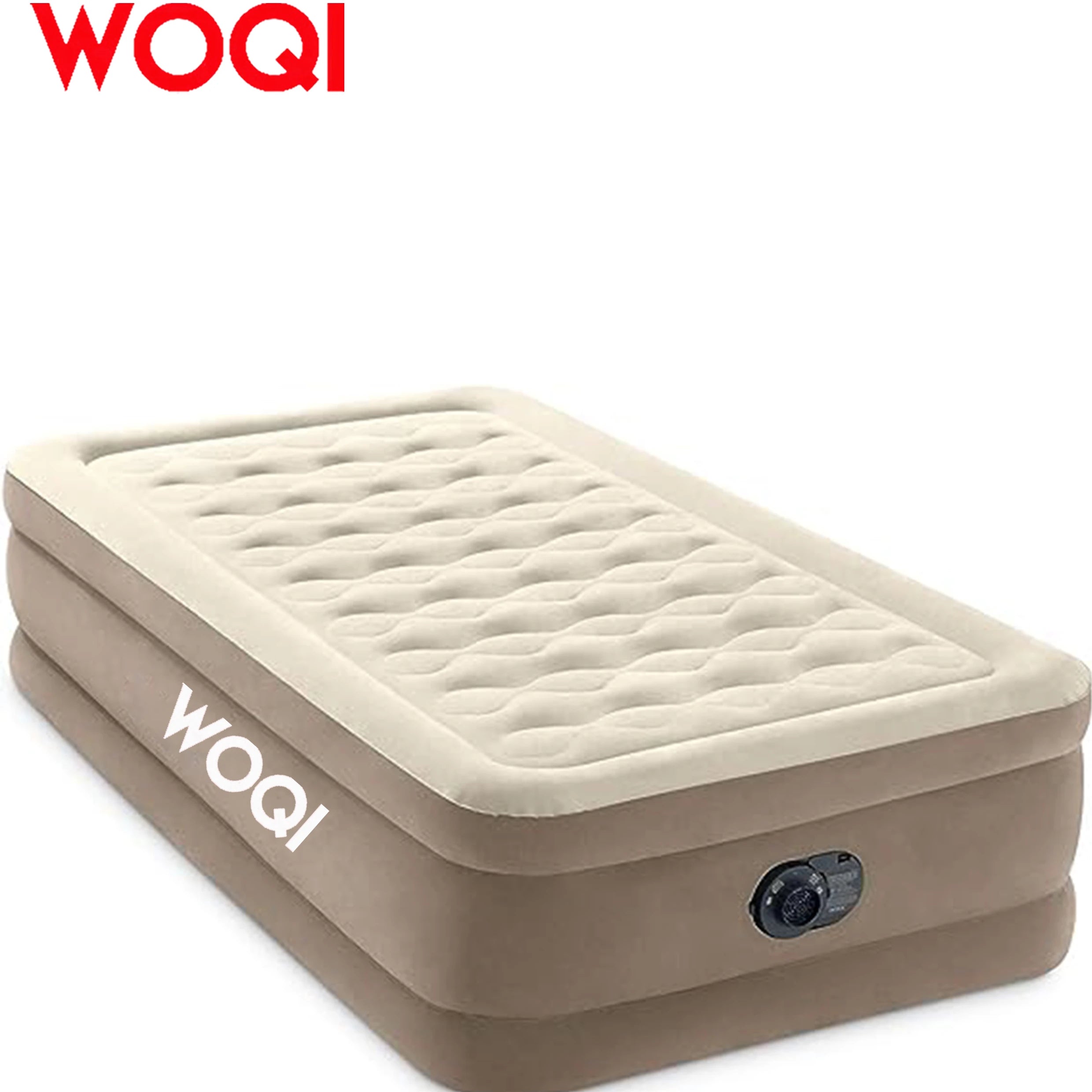 WOQI Delux Ultra Plush Fiber-Tech Inflatable Air Mattress with Built-in Electric Pump 18" Bed Height