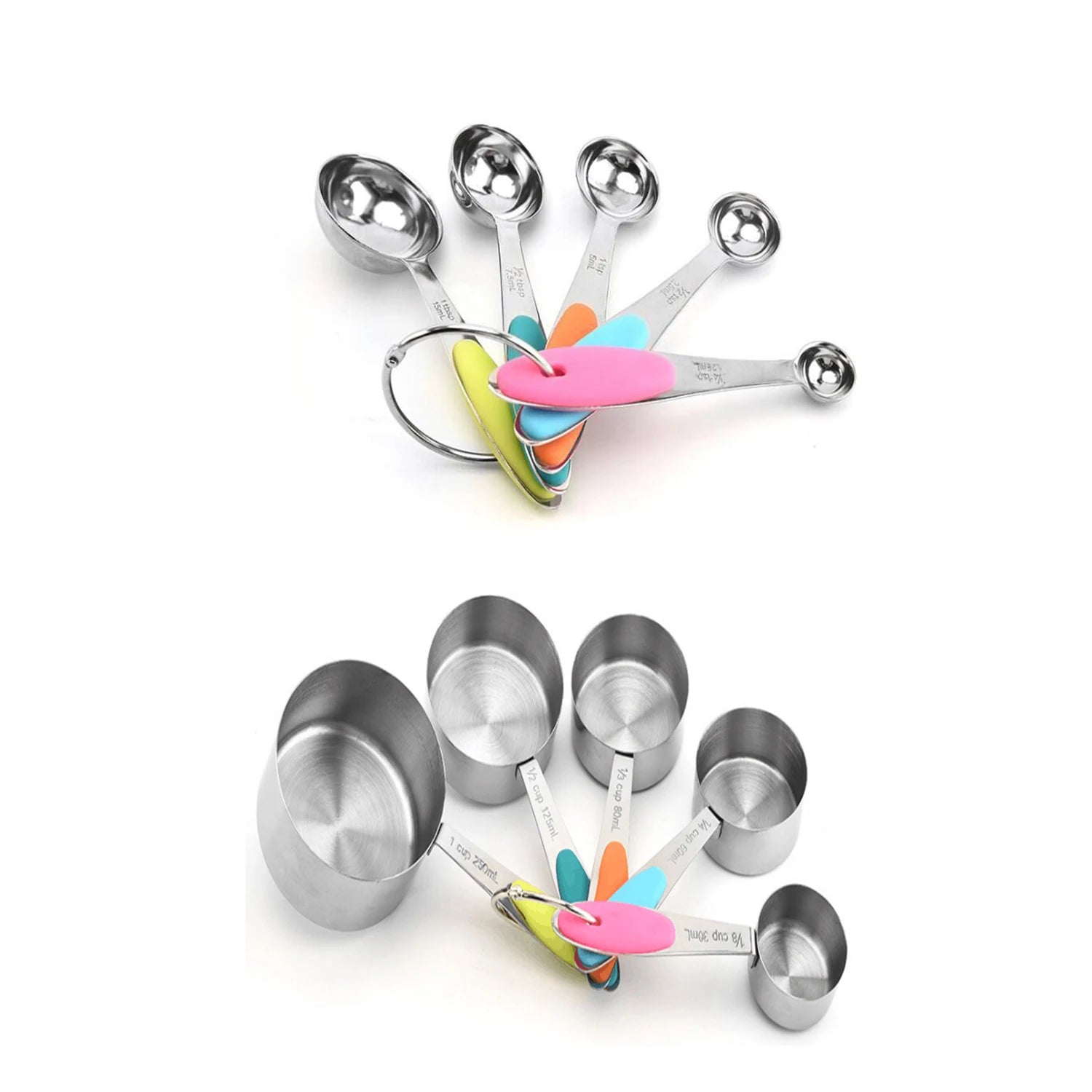 Custom Cake Baking Silicone Handle Stainless Steel Coffee Bean Measuring Cup and Spoons