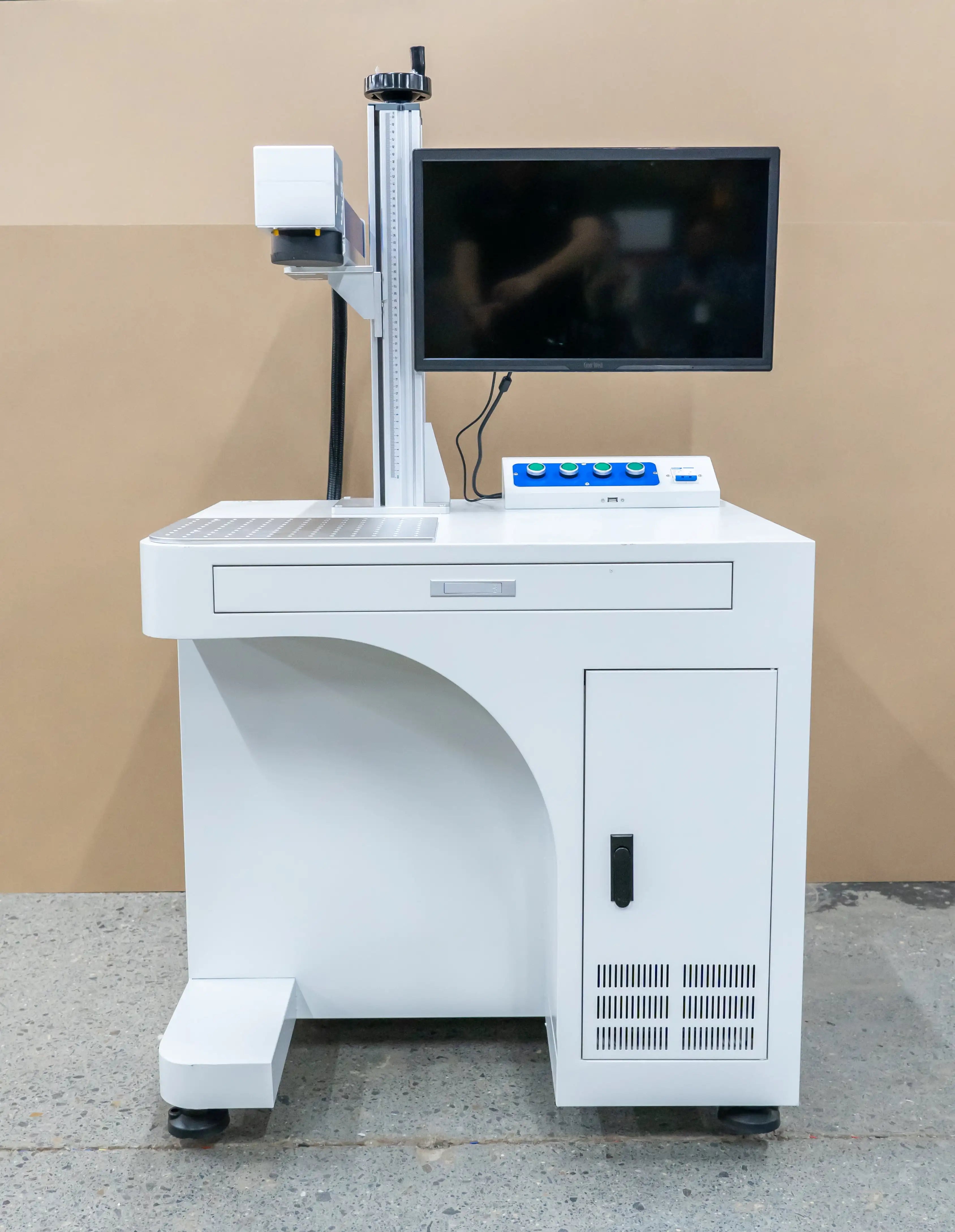 Automated Jpt Mopa Fiber Laser Marking Machine Metal 3d Engraving 300*300mm Working Table 20w 30w 50w 60w Desk Enclosed Split