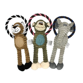 Eco-Friendly Pet Dog Corduroy Lion Tiger Elephant Shape Plush Toy with Cotton Cord 31x13.5cm