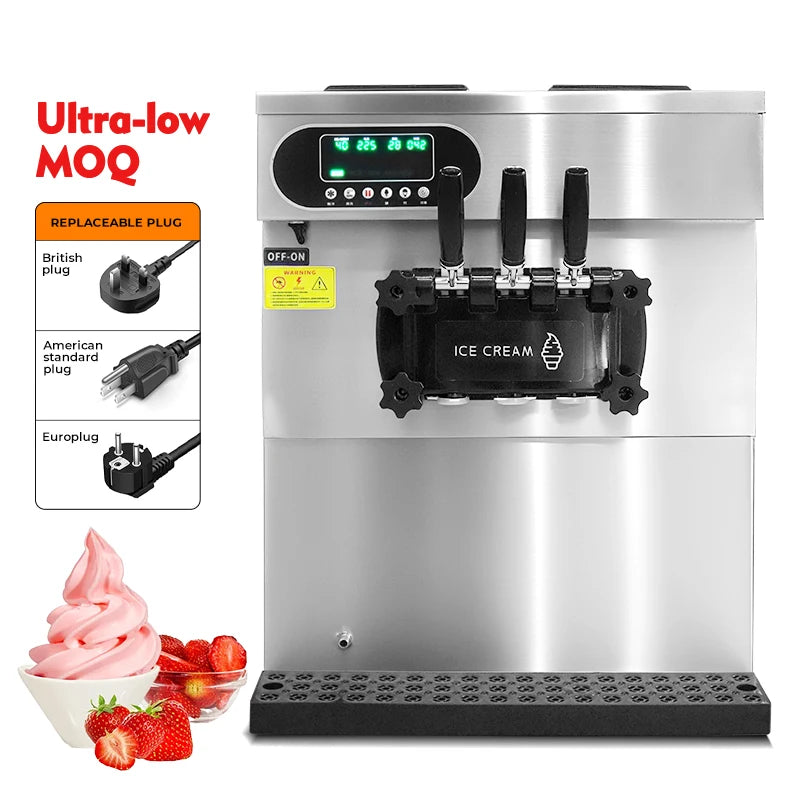 Moseener Commercial 3 Flavor Fruit Nut Milk Corn Ice Cream Maker Stainless Steel Table Top Soft Serve Machine Energy Star