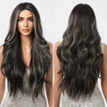 Front Lace Long Dark Brown Black Mixed Blonde Hairline Lace Synthetic Wigs Natural Middle Part Wigs for Women Heat Resistant