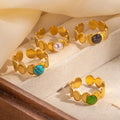 Summer Women's 18K Gold-plated Stainless Steel Natural Stone Gemstone Ring Ins Style Geometric Open Fashion Jewelry Party Gift