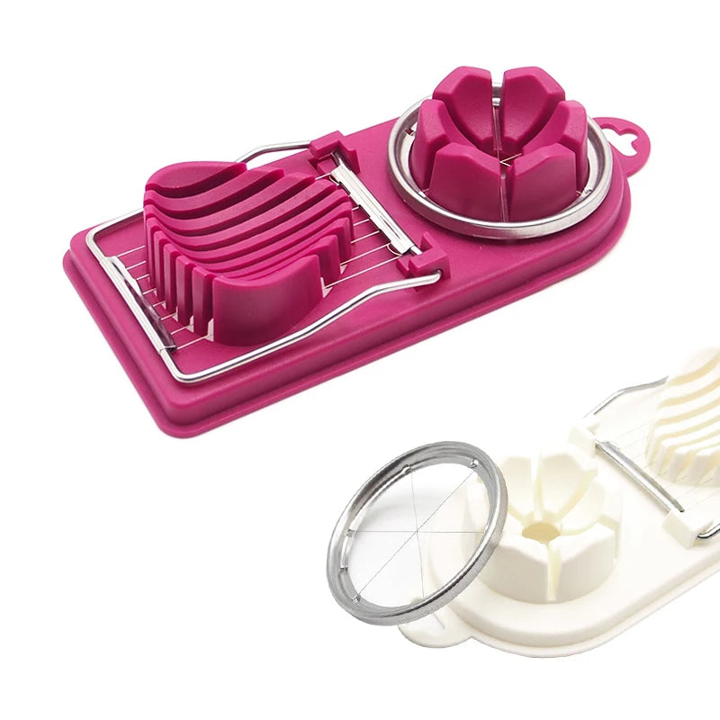 2-in-1 Multi-Functional Stainless Steel Egg Cutter and Slicer Plastic Kitchen Gadgets Tool for Easy Egg Preparations