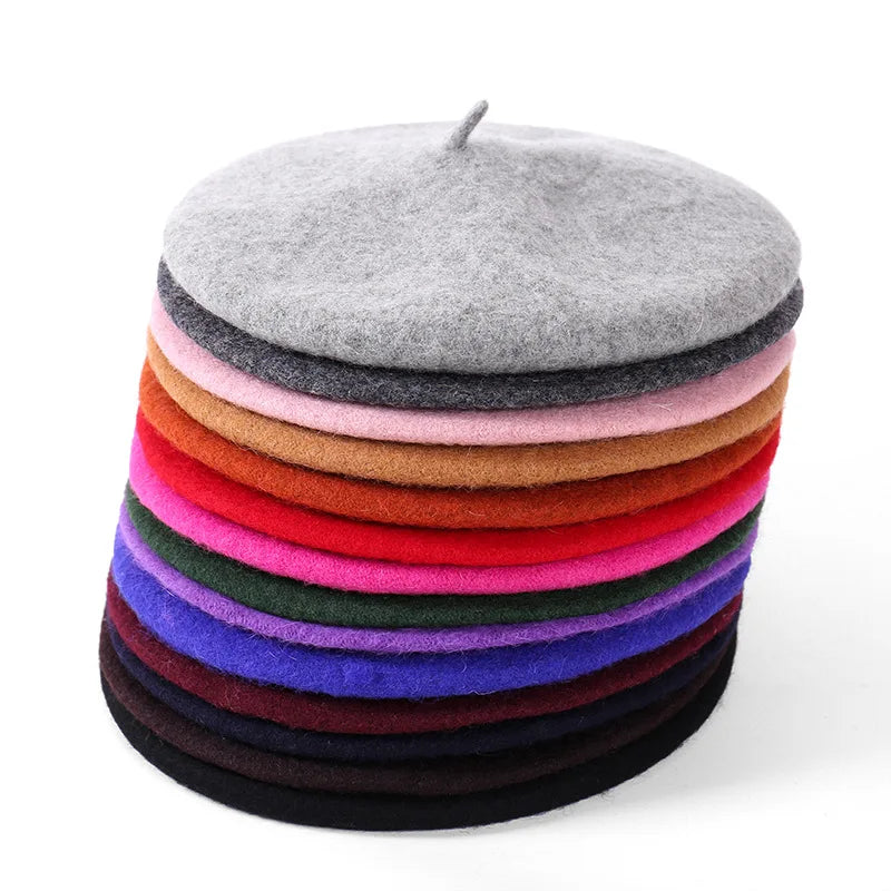 Manufacturer OEM Factory Customized Solid Color Plain Wool Multi Color Flat Top Hat Autumn Warm Wool Beret Cap
