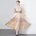 Women's Bohemian Floral Digital Printing Chiffon Knee-Length Summer Dresses 2024 Long Sleeve Beach Holiday