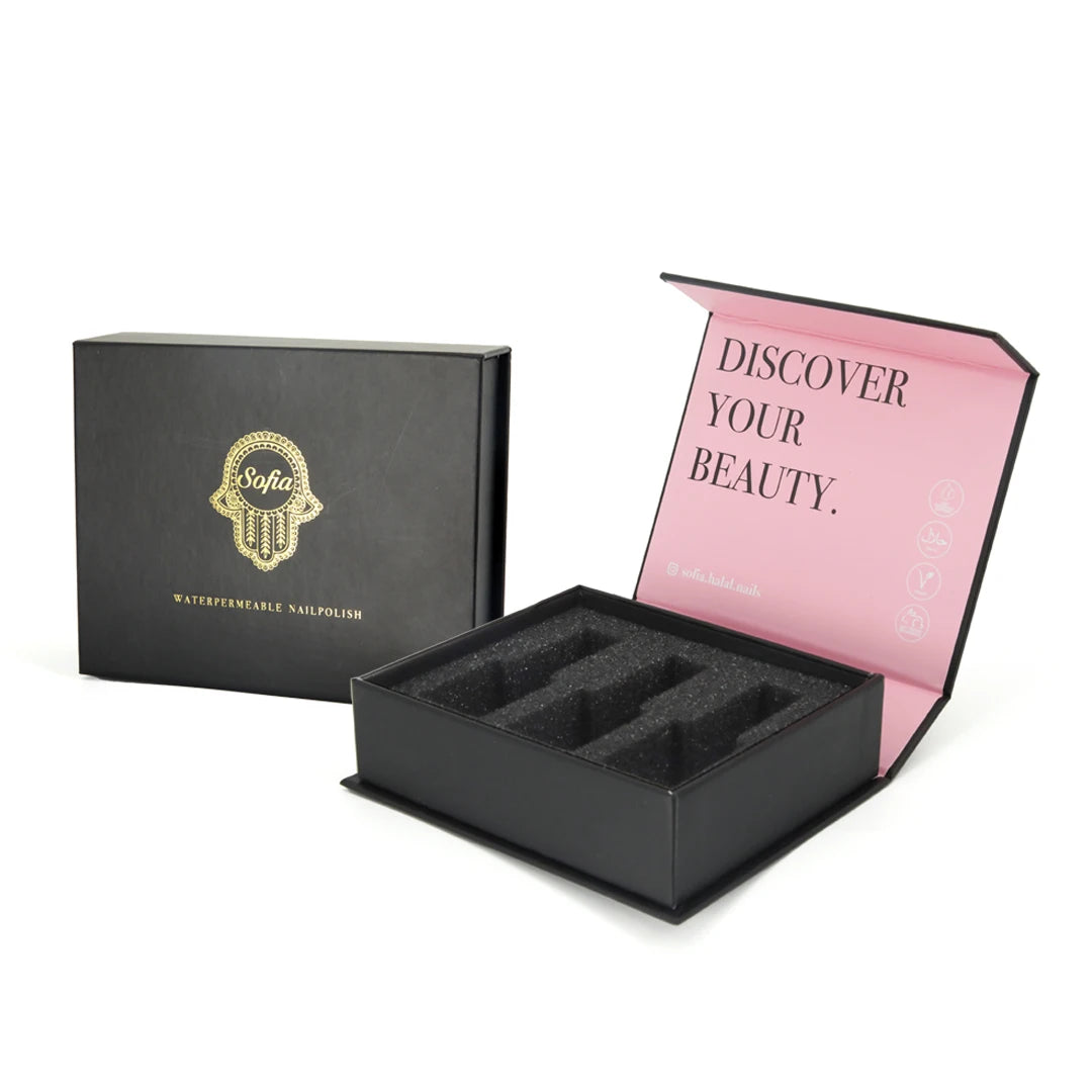 Custom Gold Hot Stamping Empty Gel Nail Care 3 Bottle Book Shape Gift Box Luxury Nail Polish Oil Packaging Magnetic Gift Box