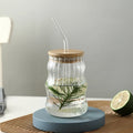 500ml Reusable High Borosilicate Vertical Stripes Glass Drink Tumblers With Bamboo Lids and Straw