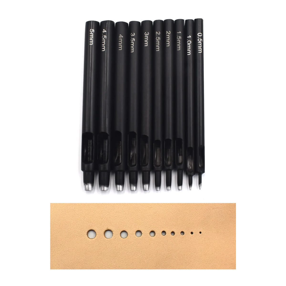 Black Round Punch 0.5-5MM Handmade DIY Leather Belt Punching Leather Carving Tool