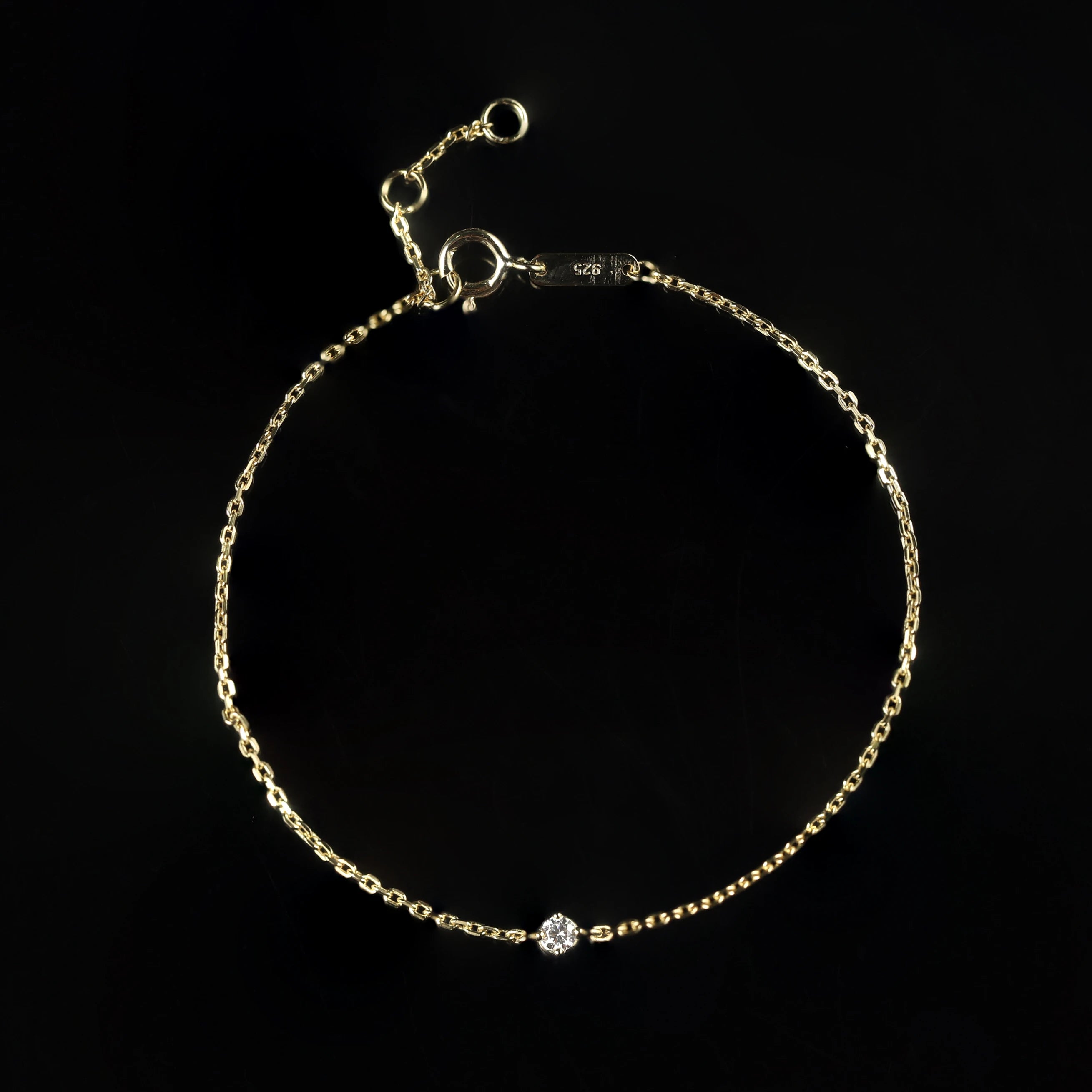 Minimalist Design Single Round Cut 2.5MM DEF VS Lab Grown Diamond Solid Yellow Gold 14K 18K Link Chain Solitaire Charm Bracelet