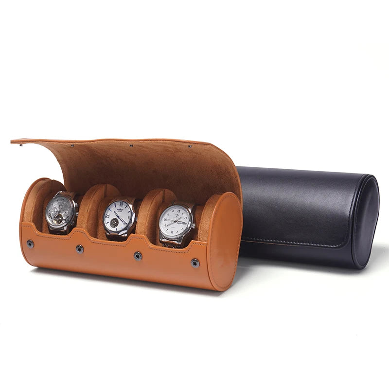Luxury Sliding Watch Roll Travel Case Fits 4.8-5.5cm Wide Large 55mm Watches Innovative Rail System 1 2 3 Slots Brown Plush Case