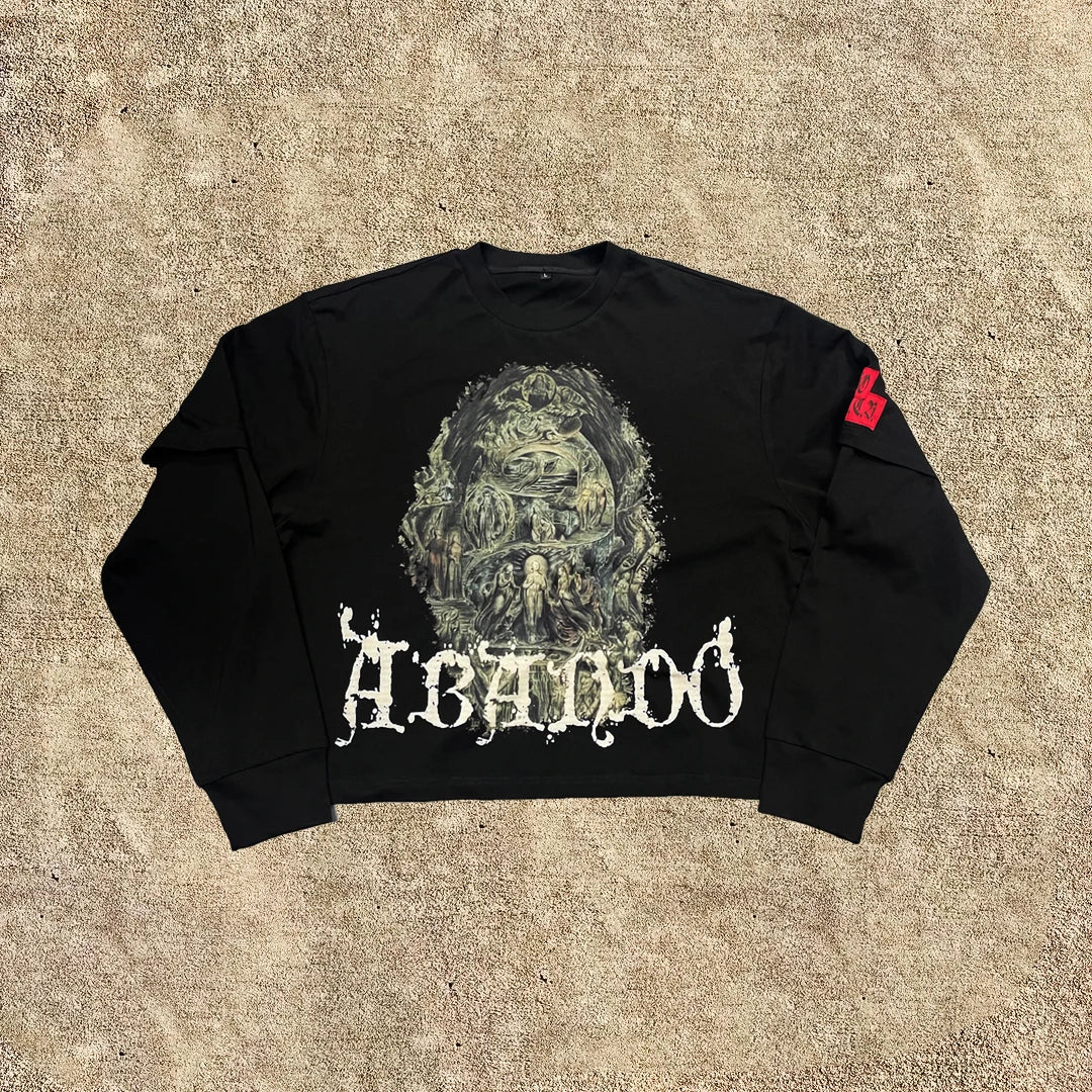 2023 Custom logo Mens T-shirt Double Layer Long Sleeve t Shirt Streetwear Vintage Oversized Acid Washed t Shirt