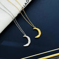 Fold Ripple Crescent Clavicle Chain Necklace Irregular Wrinkle Stainless Steel Moon Pendant Necklace for Women