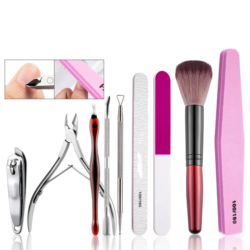Nail File and Nail Dirt Remover Tool Set Manicure Tool Set Cuticle Nippers Pusher Nail File and Buffer Set