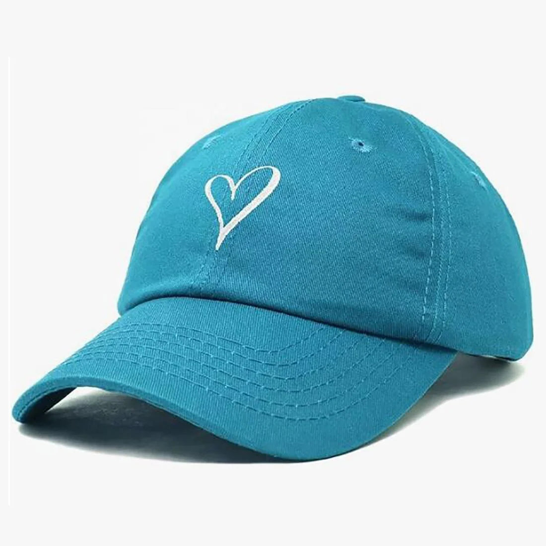 Custom 6-Panel Women's Classic Sporty Basic Baseball Cap 56cm Curved Brim Bill Hand Drawn Heart Print Leopard Dot Pattern