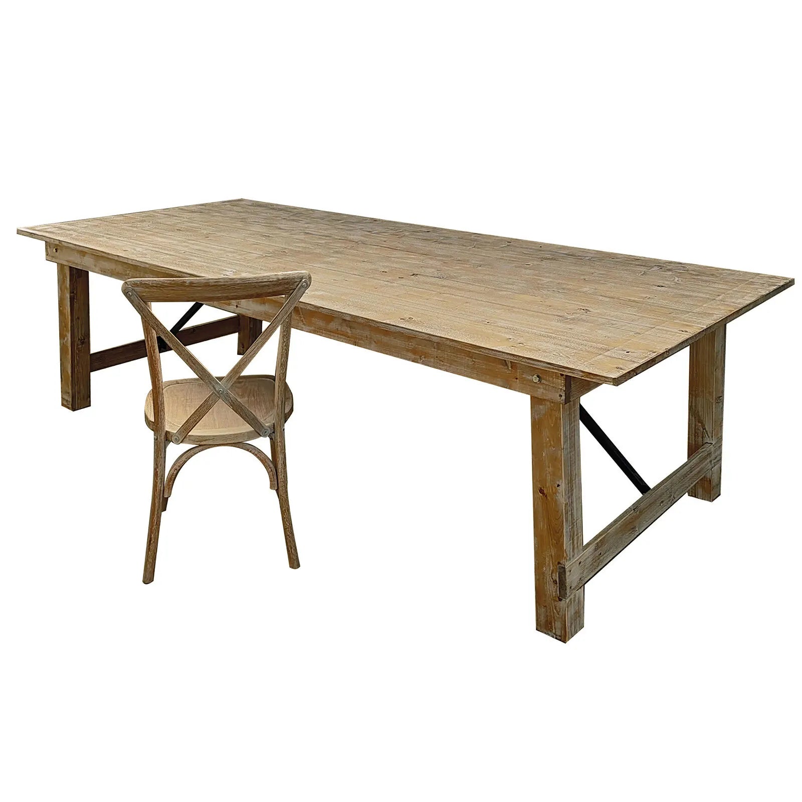 Factory Wholesale Farmhouse Pine Table and Chairs Wooden Hard Solid Wood Rustic Style Wedding Dining Table