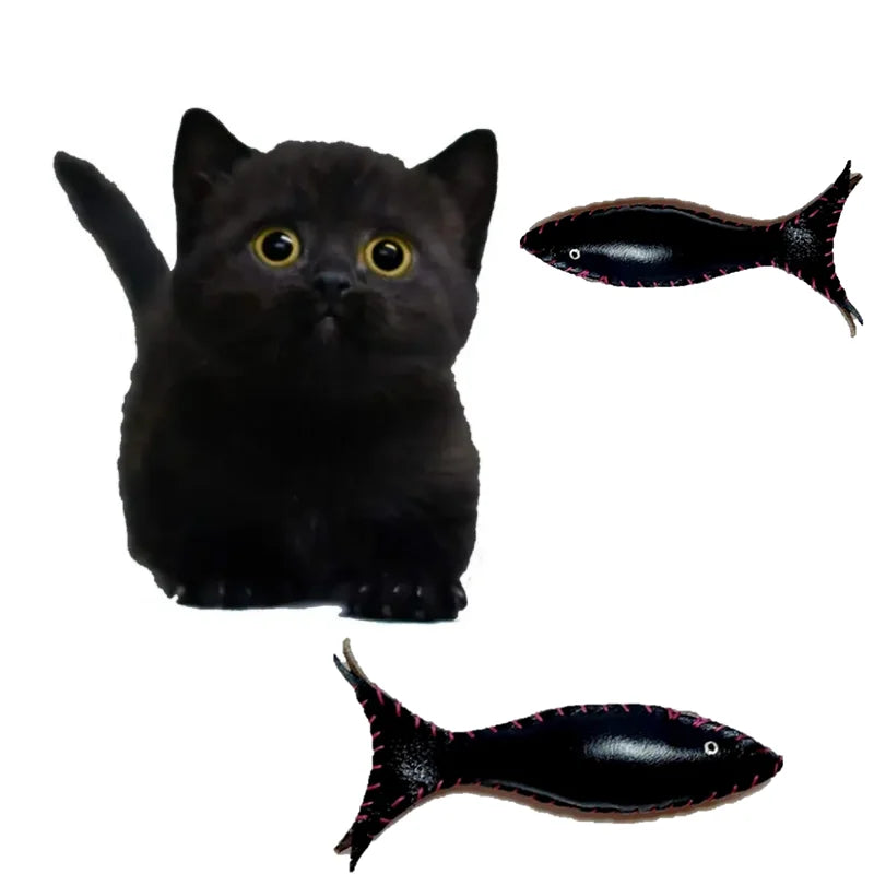 Luxury Popular Kitten Toy Safe Genuine Leather Handmade Interactive Fish Shape Cat Game Plaything