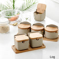 Japanese Ceramic Seasoning Pot Set Salt Shaker Restaurant Household Kitchen Creative Bamboo Wood Seasoning Pot