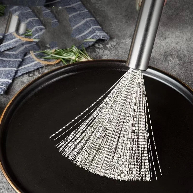 Kitchen Stainless Steel Cleaning Brush with Long Handle Anti-Rust Utensil Scrubber Special Kitchen Tool for Pots and Pans