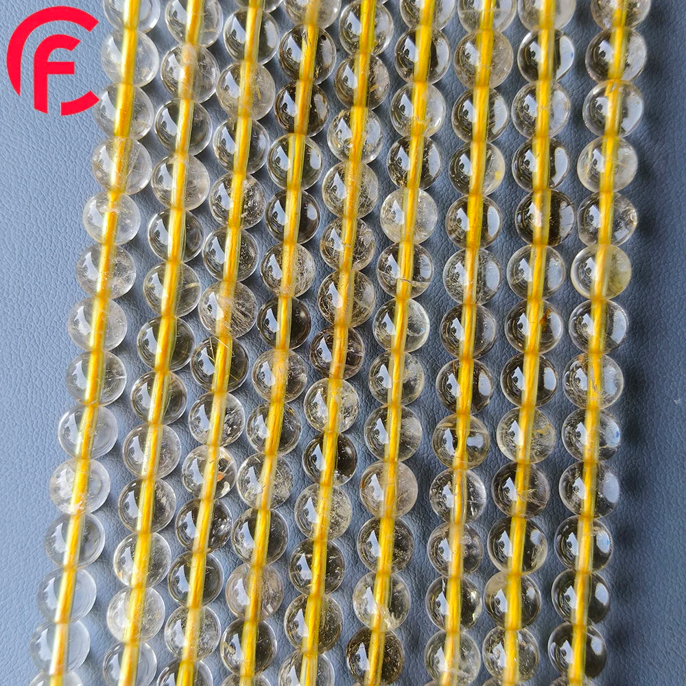 Wholesale 4/6/8/10mm Natural Stone Gold Rutilated Quartz Crystal Round Loose Beads for Jewelry Making DIY Bracelet Necklace