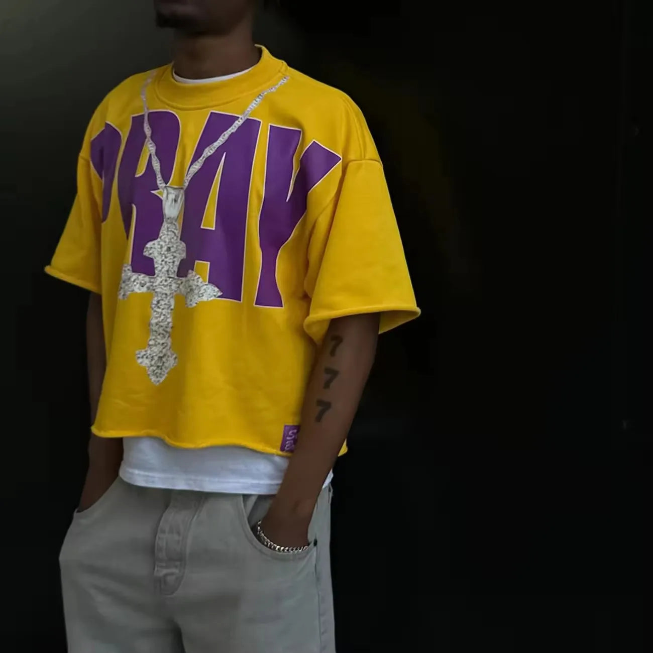 Custom Tee Streetwear Heavyweight Boxy Fit French Terry 100% Cotton T-shirt Screen Printing Raw Hem Cut Edge Cropped t Shirt Men