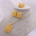 24K Gold Bridal Wedding Set Indian African-Inspired Necklace Earrings Ring for Women Gift for Middle Eastern Dubai Conjuntos De