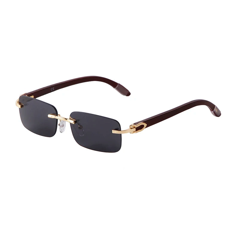 STORY STY1016C Vintage Classic Rectangle Wood Sunglasses Men Women Luxury Brand Design Wooden Temple Frameless Custom Sunglasses