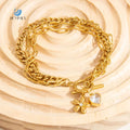 SUMMLY Trendy Vintage Wholesale Creative Heart Zirconia Charm Pendant 18K Gold-Plated Stainless Steel Bracelet Fashion Jewelry
