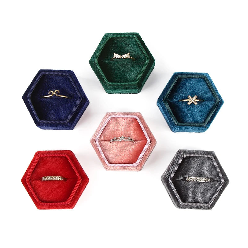 Hot Selling Hexagonal Velvet Ring Box Factory Multi-color Spot Wholesale Velvet Fashion Proposal Diamond Ring Box Jewelry Box