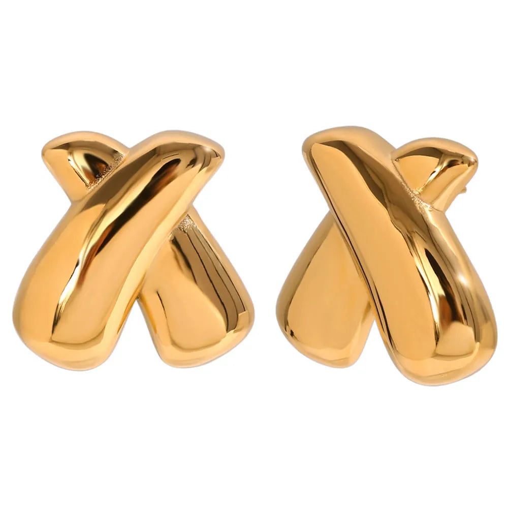 Trendy X-shaped Stainless Steel Stud Earrings Tarnish Free 18k Gold Plated Earrings Women Fashion Jewelry Accessories Gifts