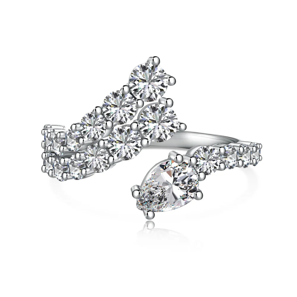 Dylam Minimalist Design S925 Silver Rhodium Plated Double Layer Snake Row 5A Zirconia Wedding Engagement Promise Bridal Ring