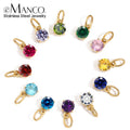 EManco Stainless Steel 14K Gold Plated Round Pendant Zircon Birthstone Charms for Women's 12 Jewelry Findings Components MegaBDM