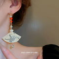 Fan Glazed Water Drop Earrings Fashion Retro Earrings Red Green Glass Advanced Earrings for Women