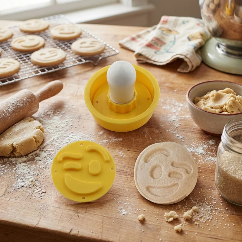 Plastic 3D Pressed Type Smile Shaped Biscuit Cookie Cutter Stamp Mold With Stencil Embosser Stamper for Kids Cookie Decorating