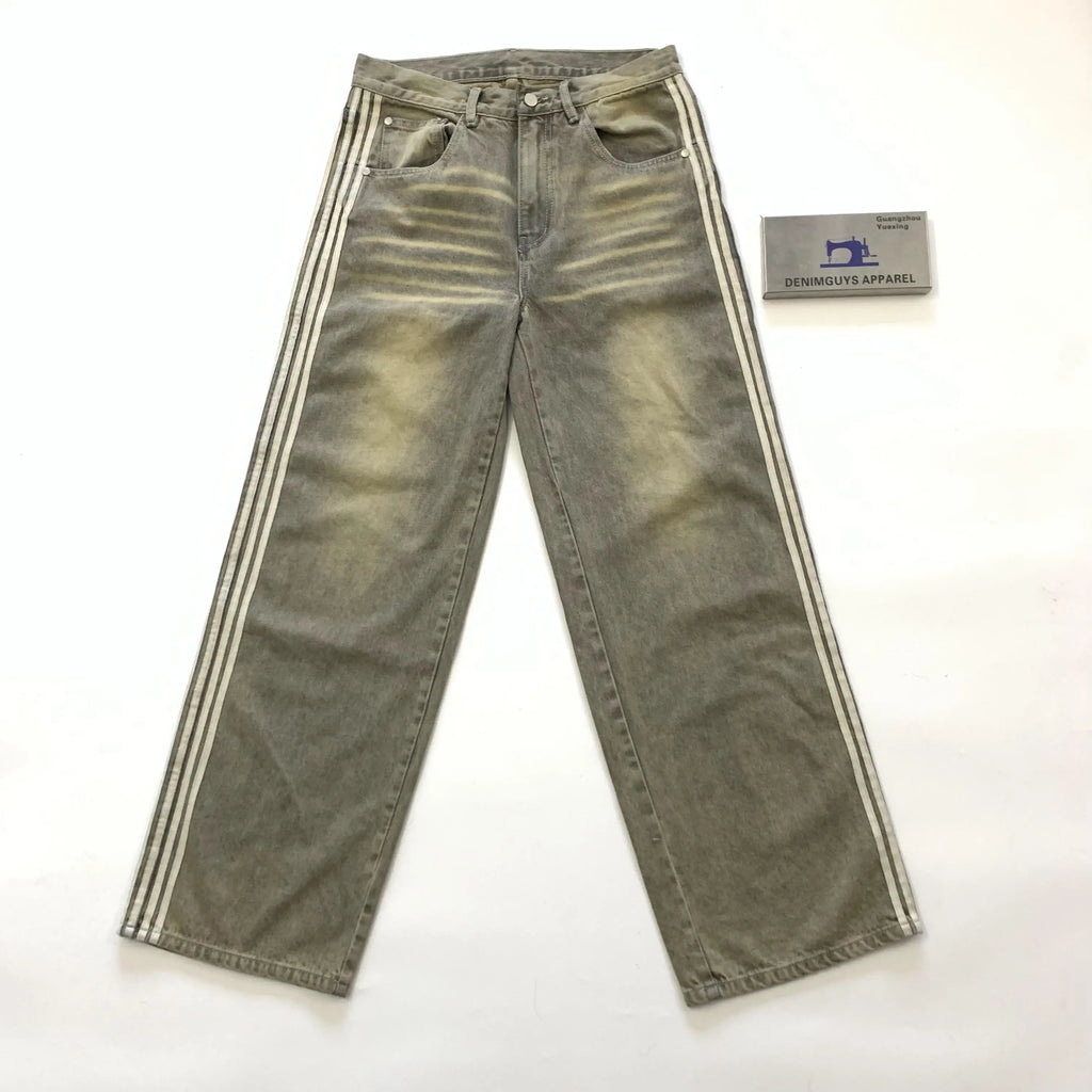 DENIMGUYS High Street Baggy Men's Jeans Fashion Striped Decorative Straight Denim Men Jeans