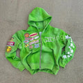 Custom Heavy Grams 100% Cotton Winter Fleece Acid Wash Sun Fade Distressed Hoodie Embroidery Zip up Hoodie