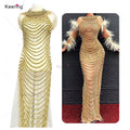 Horizontal Stripes French Beads Bodice Rhinestone Gold Full Body Applique for Fashion Dress WDP-052
