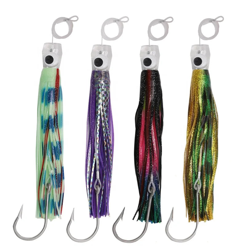 4pcs/Set 10.5inch Trolling Lure Deep-sea Seawater Fishing Lure Resin Head Octopus Squid Skirt Bait Big Game Fishing Marlin Tuna
