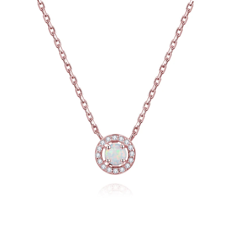 For Wedding 925 Sterling Silver Rhodium Plating Necklaces Fashion Pink Opal Jewelry Sets Necklace