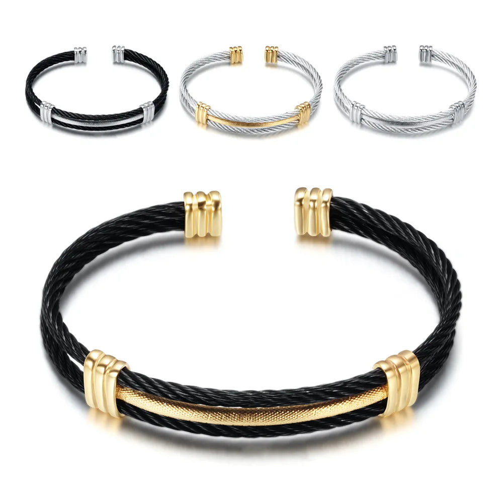 Men Women Stainless Steel Twisted Cable Adjustable Cuff Bangle Bracelet Open Cuff Bracelet