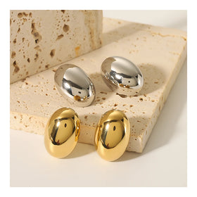 316L Titanium Steel Chunky High Polished Oval Eggshell Big Bean Gold Plated Stud Earrings for Women Non Tarnish Jewelrr