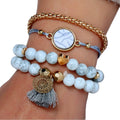 Bohemian Luxury Gold Bracelet Set for Women Natural Turquoise Pine Stone Turtle Bead Fashion Bangles