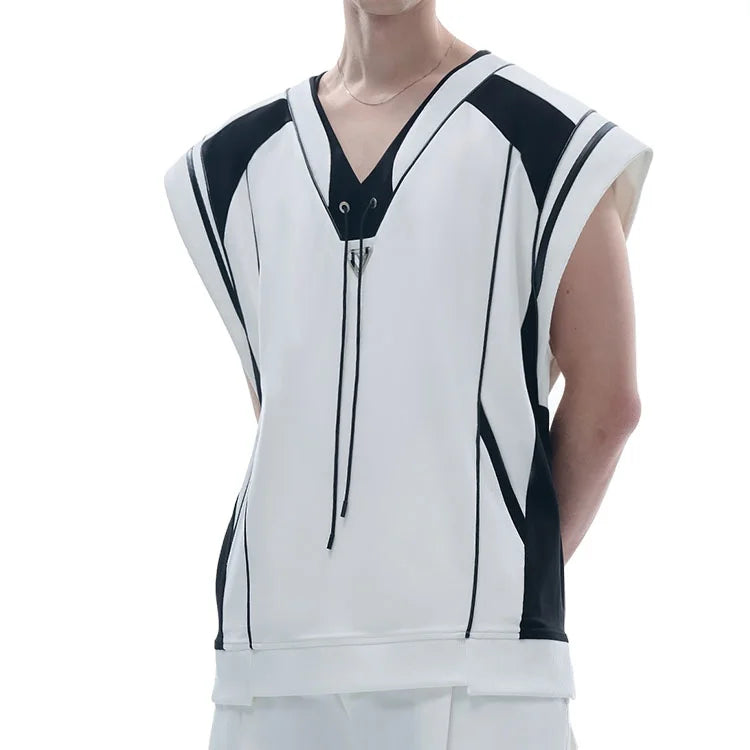 2026 Custom Heavyweight Thread Splicing T Shirt Sleeveless Crew Neck Oversized Men T Shirts