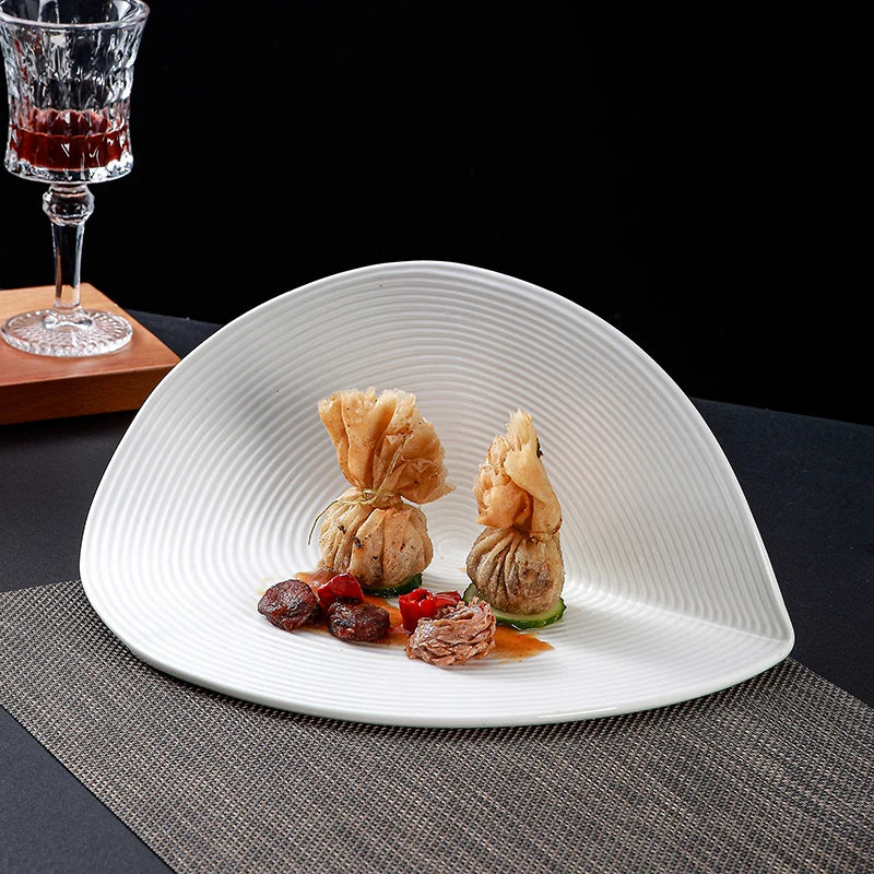 Ceramic Show Platter White Irregular Dinner Plate Steak Pasta Dessert Fruit Cold Dish Restaurant Serving Plates Party Dinnerware
