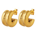 Waterproof Non Tarnish 18K Gold Plated High Polished 316L Stainless Steel Double Layer Cc Earring for Women YF3354