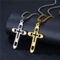 Religious Double Cross Women Men Jewelry Gifts Waterproof Stainless Steel Hollow Cross Pendant Necklace With Box Chain
