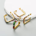 Wholesale Trendy Wedding Stainless Steel Gold Pleat Rhinestone Zirconia Beads Bezel Earring square Hoop Earrings for Women